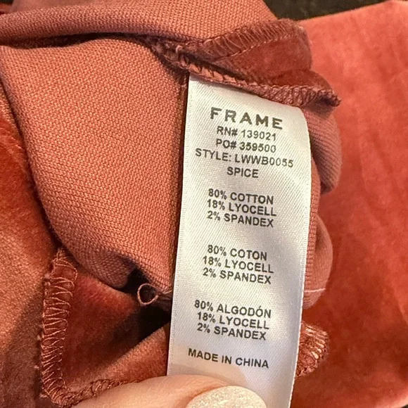 Frame Le Crop Spice Velvet Trousers Size 4 - Picture 10 of 12